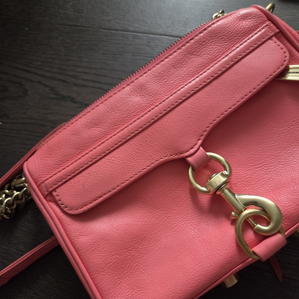 Rebecca Minkoff Coral Pink Leather Crossbody Bag Gold Chain - Picture 9 of 16